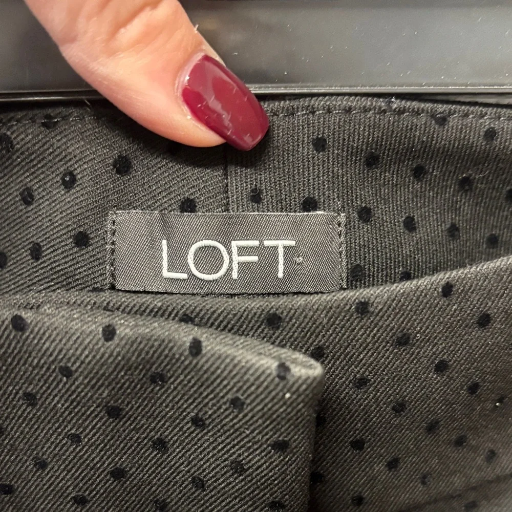 Loft Black Polka Dot Classic Black Ankle Pants Size 10‎